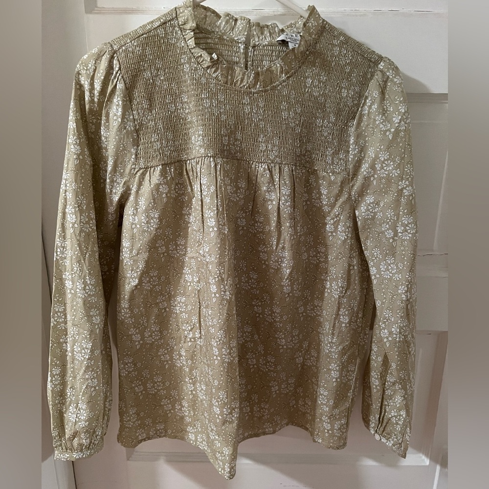 J Crew smocked button-back top